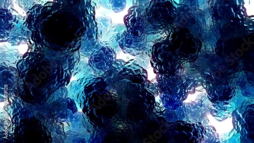 Dynamic abstract motion graphics featuring fluid liquid-like textures flowing across a foggy glass surface with soft blurred floral colors behind it. Dreamy organic movement with vibrant gradients and