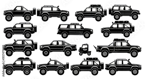 Off-Road Vehicle Collection: Diverse SUV and Truck Silhouettes for Adventure