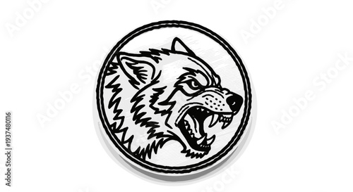 Black and White Wolf Head Illustration.
