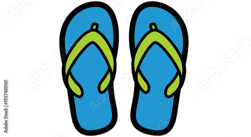 Blue Flip Flops with Yellow Straps.
