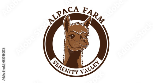 Alpaca Head Illustration in Circle Logo.