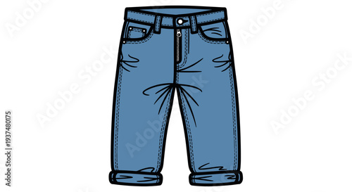 Blue Jeans Trousers Cartoon Style Illustration.