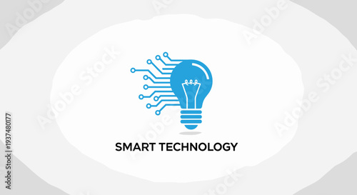 Blue Lightbulb Icon with Circuit Lines.
