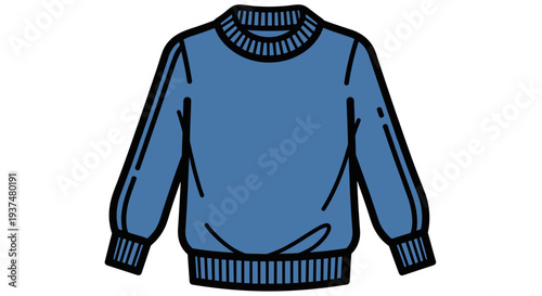 Blue Sweater with Ribbed Cuffs and Hem.