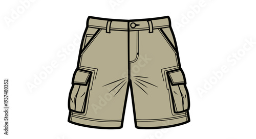 Khaki Cargo Shorts Illustration Design.
