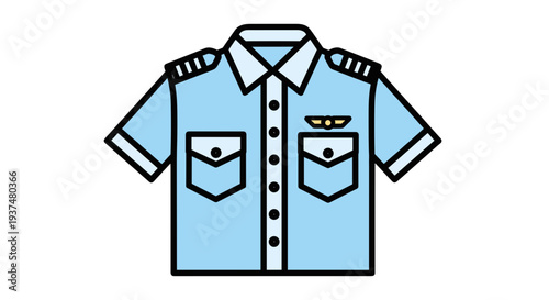 Light Blue Short Sleeve Pilot Shirt Illustration.