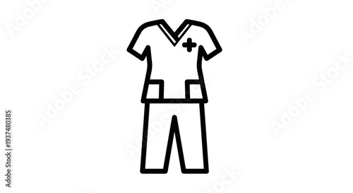 Medical Uniform Scrubs Simple Line Drawing.