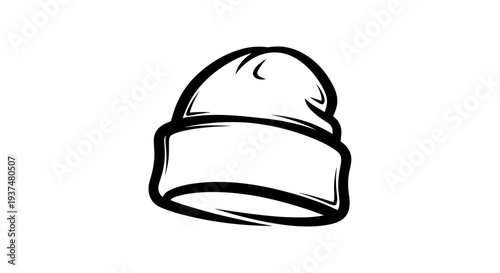 Simple Black and White Beanie Hat Illustration.
