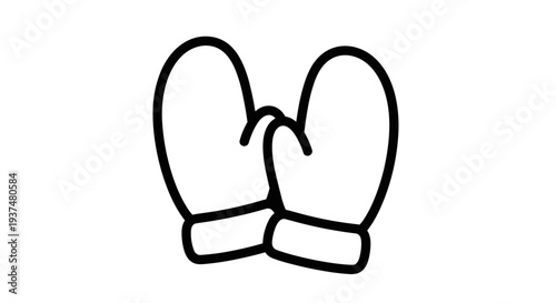 Simple Black Line Drawing of Mittens.