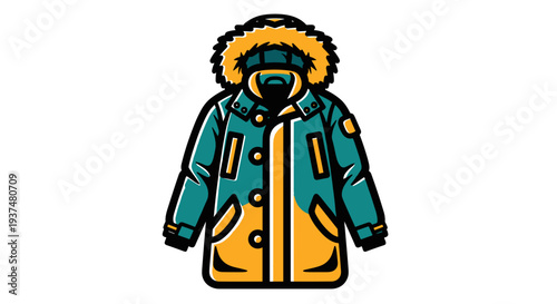 Winter Parka Coat with Fur Hood Illustration.