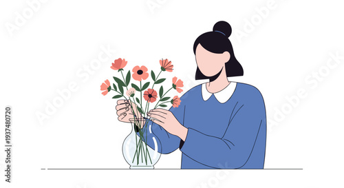 Woman Arranging Flowers in a Vase.