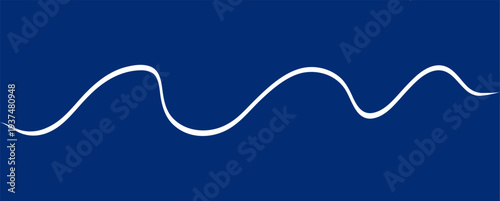 Thick organic cable swoosh with bold start and tapered end in blue background. Curvy flowing stroke suggests fast motion and is useful as dynamic divider, logo underline or abstract accent on posters.