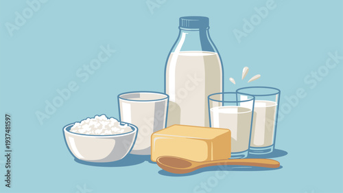 Dairy products flat illustration