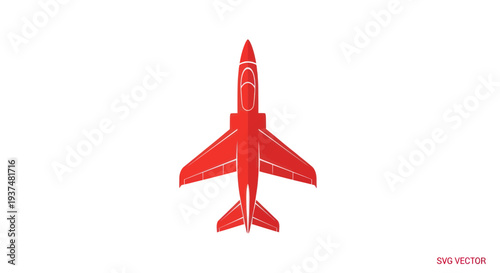 Red Jet Fighter Aircraft Top View Isolated on White Background