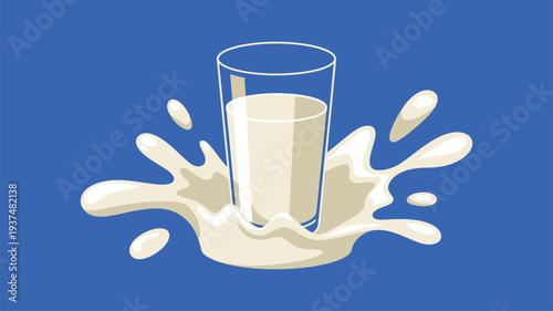 Glass Milk Splash Blue Background