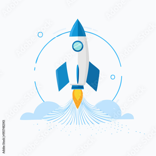 vector illustration of guided missile system on launch platform, futuristic defense technology concept