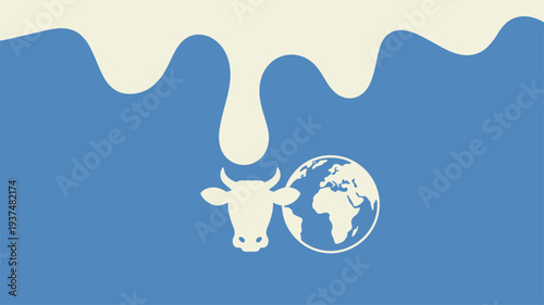 Global dairy cow milk drip illustration