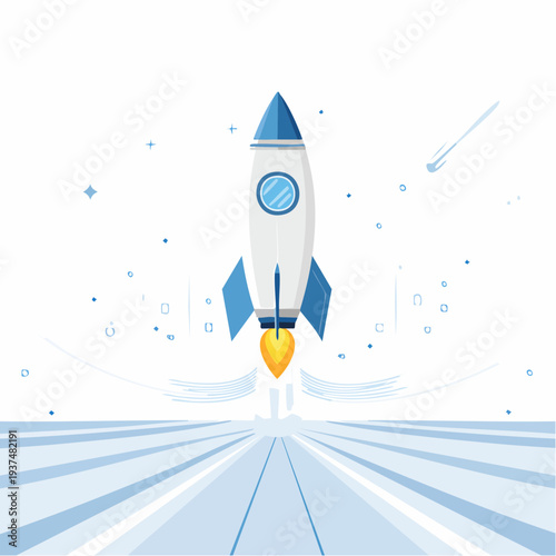 vector illustration of guided missile system on launch platform, futuristic defense technology concept