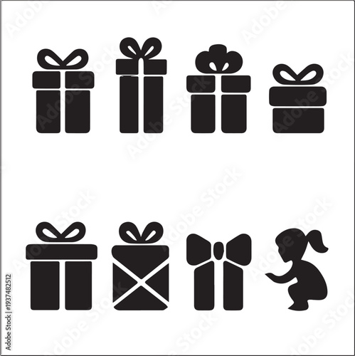 birthday gift ,Gift boxes and surprise present icons set,  Transparent background