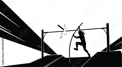 Black silhouette athlete jumping over hurdle vector illustration