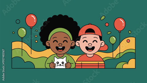 Children Pet Cat Balloons Landscape