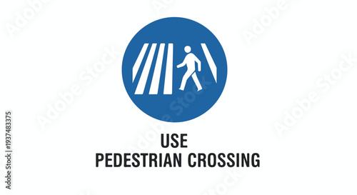 Blue pedestrian crossing sign with white graphic on a plain white background.
