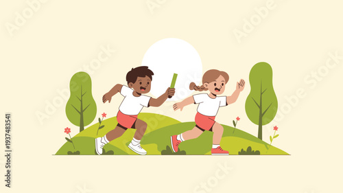 Children Running Outdoor Relay