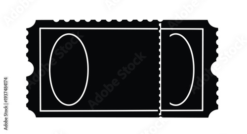 Minimalist black silhouette of a perforated theater ticket stub