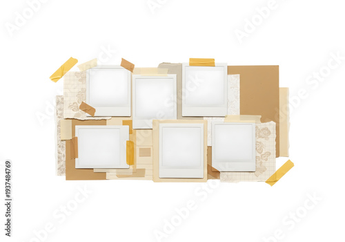 Vintage photo frame collage with washi tape and paper scraps png on transparent background