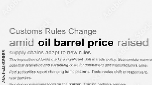 Oil barrel price surge and energy market crisis headlines in dynamic animation with newspaper match cut typography effect showing global petroleum volatility and fuel cost emergency
