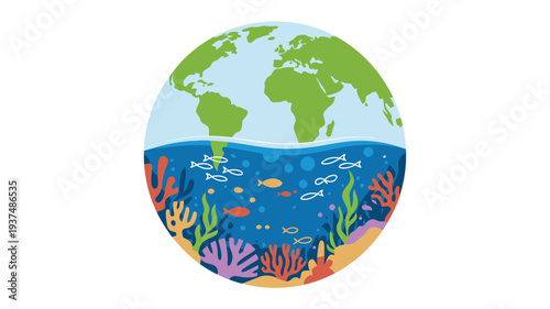 Planet Earth with marine life ecosystem