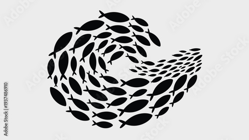 School fish spiral silhouette grey