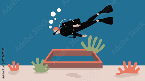 Scuba diver exploring underwater structure