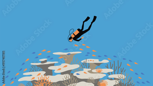 Scuba diver coral reef