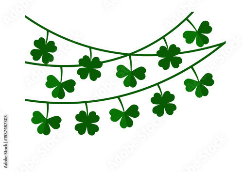 Illustration of green shamrocks on curved stems