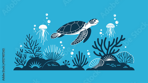 Sea turtle ocean marine life illustration