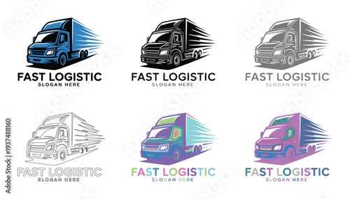 Logistics Truck Logo Designs Collection with Fast Delivery Concept and Various Color Schemes