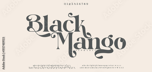 Black Mango Elegant alphabet letters font and number. Typography Luxury classic lettering serif fonts decorative wedding logo vintage retro concept. vector illustration