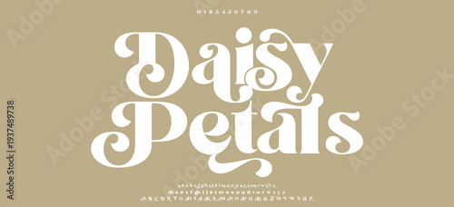 Daisy Petals Luxury wedding alphabet letters font with tails. Typography elegant classic lettering serif fonts and number decorative vintage retro concept for logo branding. vector illustration