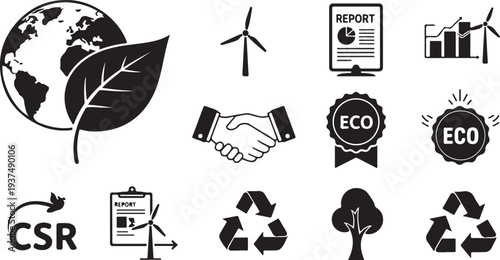 Eco Friendly Business Sustainability and Corporate Social Responsibility Icons