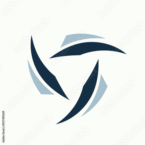 Abstract dynamic wing logo design with overlapping curved shapes in dark blue and light grey tones for corporate identity technology startups or modern sports team branding symbols