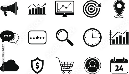 Business and Marketing Icon Set with Strategy, Growth, and Analytics Symbols