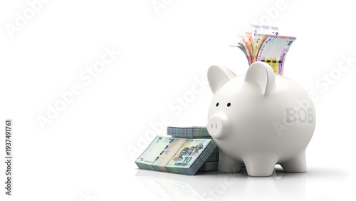 Piggy bank with Bolivian boliviano banknotes and BOB currency code