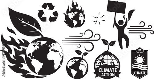 Climate Change Awareness Environmental Activism Symbols and Icons Set