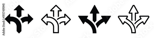 Set of directional arrows indicating multiple pathway choices and road junction