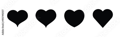 Set of four heart icons in different styles symbolizing love, affection and emotions