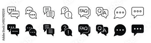 Set of chat and communication icons representing dialogue, messages, and conversation