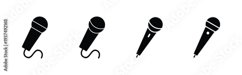 Set of four microphone icons with different designs and styles