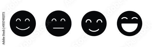 Set of four black emoji icons expressing emotions on white background