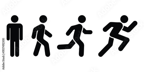 Set of human pictogram icons showing progression from standing to running